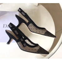Low Price Dior J'Adior Slingback 6.5cm Pumps/Ballet Flat in Dotted Mesh with Crystals Black 325146