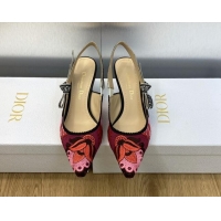 Luxurious Dior J'Adior Slingback Pumps 6.5cm in White and Purple Embroidery 325144