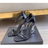 Pretty Style Saint Laurent Opyum Calfskin Leather Sandals 10.5cm with YSL Heel Black/Silver 328027