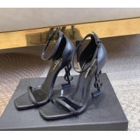 Best Price Saint Laurent Opyum Calfskin Leather Sandals 10.5cm with YSL Heel All Black 328032
