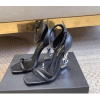 Good Looking Saint Laurent Opyum Calfskin Leather Sandals 10.5cm with YSL Heel Black/Silver 328036