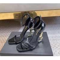 Most Popular Saint Laurent Opyum Patent Calfskin Sandals 10.5cm with YSL Heel Black/Gold 328039