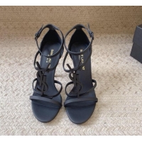 Top Grade Saint Laurent Cassandra Calfskin Sandals 10cm in Matte Calfskin All Black 328045