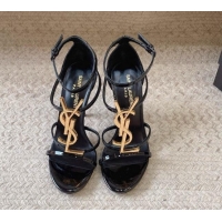Purchase Saint Laurent Cassandra Calfskin Sandals 10cm in Patent Calfskin Black/Gold 328041