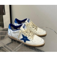 Discount Golden Goose Women’s Ball Star Sneakers Wishes in white nappa leather with bright blue star and heel tab 129003
