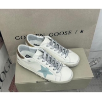 Best Price Golden Goose GGDB Super-Star Sneakers in White Calfskin and Pale Green Star 328133