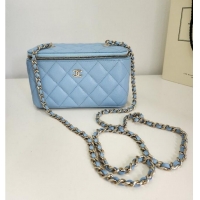 Well Crafted Chanel 22S Vanity Case Caviar Leather CH8812 Baby Blue Gold