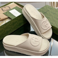 Unique Style Gucci Rubber Platform Slide Sandals with Interlocking G All White 319014