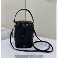 Buy Discount Fendi Mon Tresor Mini Bucket Bag in FF Leather 8637 Black 2024