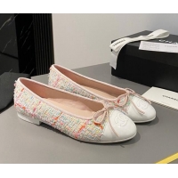 Lowest Price Chanel Tweed & Calfskin Classic Ballet Flat Pink/White 322057