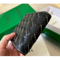 Top Quality Bottega Veneta Intrecciato Leather Bi-Fold Wallet with All-over Stitching 743211 Black 2024