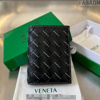 Famous Brand Bottega Veneta Intrecciato Leather Flap Wallet with All-over Stitching 742143 Black 2024
