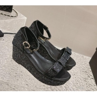 Best Product Chanel Glitters Wedge Sandals Black 0323005
