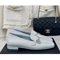 Pretty Style Chanel Calfskin Moccasins Loafers with CC Chain G45568 Grey 323056