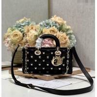 Famous Brand Dior Small Lady D-Joy Bag in Cannage Lambskin with Gold-Finish Butterfly Studs M0540 Black 2023