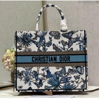 Top Grade Dior Large Book Tote Bag in White and Pastel Midnight Blue Toile de Jouy Mexico Embroidery CD2928L 2023
