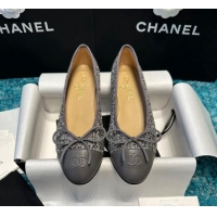 Good Quality Chanel Classic Tweed Ballet Flat Dark Grey 325024