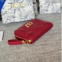 Top Grade Dior Caro Compact Zipped Wallet in Cannage Calfskin CD0215 Deep Red 2024