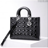 Unique Style Dior Large Lady Dior Bag in Patent Leather CD1817 Black/Silver 2024