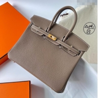 Reasonable Price Hermes Birkin 25cm Bag in Original Togo Leather HB025 Etoupe/Gold (Pure Handmade)