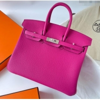 Top Design Hermes Birkin 25cm Bag in Original Togo Leather HB025 Rosy/Silver (Pure Handmade)