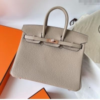 Most Popular Hermes Birkin 25cm Bag in Original Togo Leather HB025 Turtledove Grey/Pink Gold (Pure Handmade)