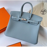 Well Crafted Hermes Birkin 25cm Bag in Original Togo Leather HB025 Flaxen Blue/Silver (Pure Handmade)