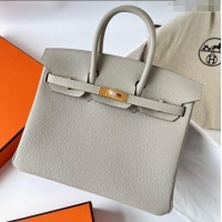 Best Price Hermes Birkin 25cm Bag in Original Togo Leather HB025 Pearl Grey/Gold (Pure Handmade)
