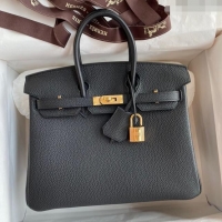 Grade Quality Hermes Birkin 25cm Bag in Original Togo Leather HB025 Black/Gold (Pure Handmade)