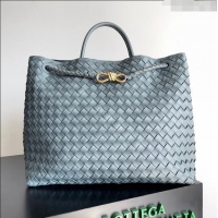 Best Price Bottega Veneta Large Andiamo Top Handle Bag in Intrecciato Suede Leather 743575 Bluish Grey 2024
