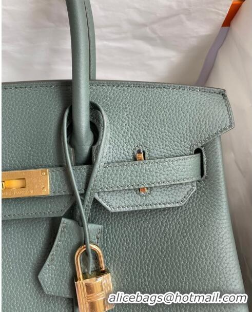 Top Design Hermes Birkin 30cm Bag in Original Togo Leather H30 Almond Green/Gold 2024 (Full Handmade)