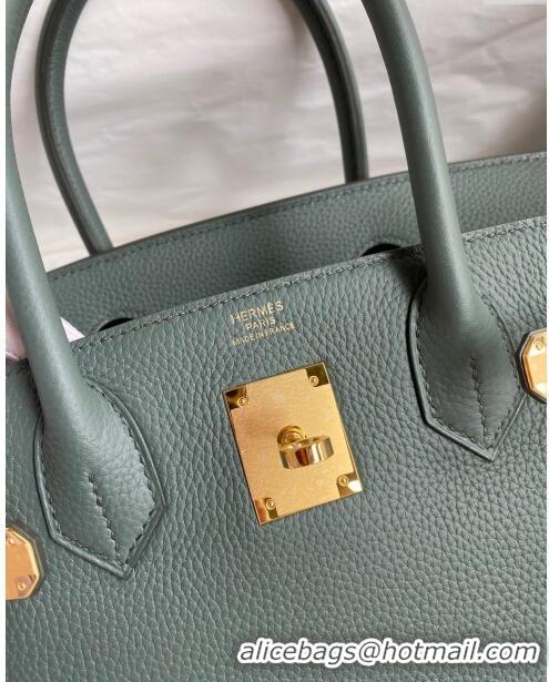 Top Design Hermes Birkin 30cm Bag in Original Togo Leather H30 Almond Green/Gold 2024 (Full Handmade)