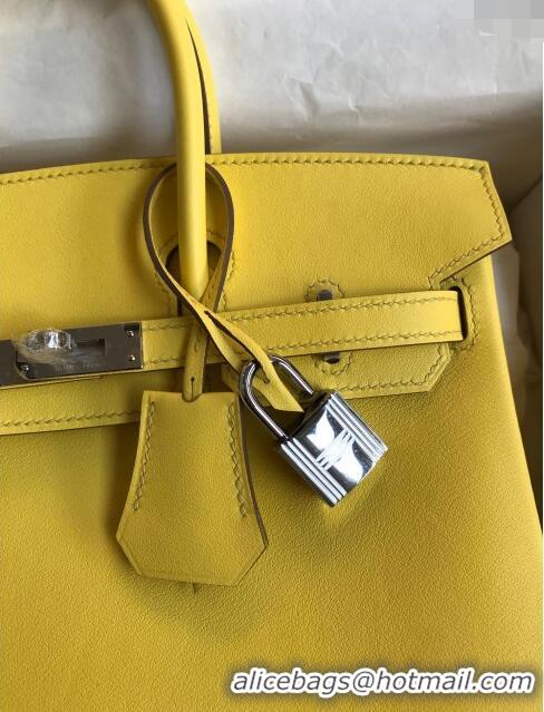 Top Grade Hermes Birkin 35cm Bag in Original Swift Leather H35 Lemon Yellow/Silver 2024 (Full Handmade)