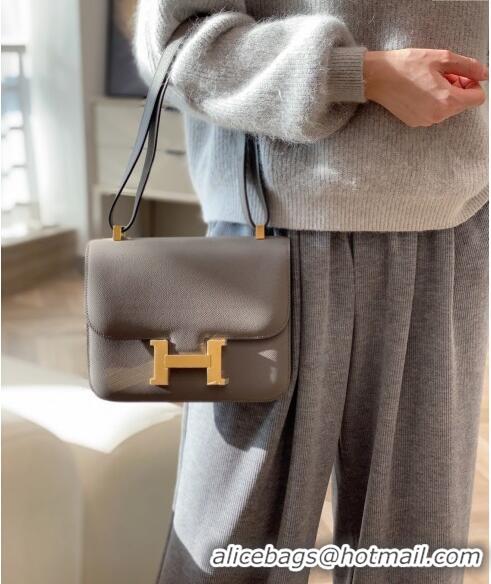 Top Quality Hermes Constance Bag 23cm in Epsom Leather with Mirror H3038 Etain/Grey/Gold 2023 NEW ( Half Handmade)