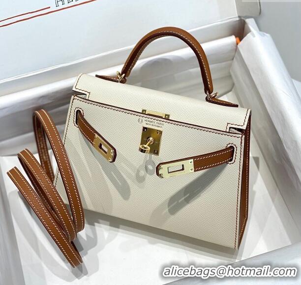 Top Design Hermes Mini Kelly II Bag 19cm in Epsom Leather H19 Cream White/Brown 2023 (Half Handmade)