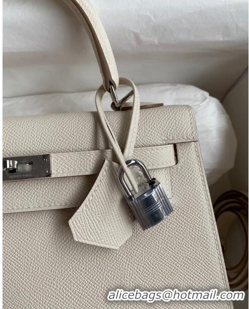 Trendy Design Hermes Kelly 25/28cm Bag in Original Epsom Leather K2528 Milk Shake White/Silver 2024 ((Half Handmade)