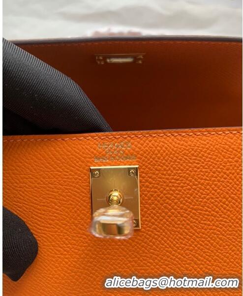 Promotional Hermes Kelly 25/28cm Bag in Original Epsom Leather K2528 Orange/Gold 2024 (Half Handmade)