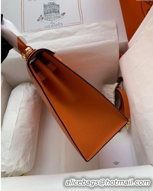 Promotional Hermes Kelly 25/28cm Bag in Original Epsom Leather K2528 Orange/Gold 2024 (Half Handmade)
