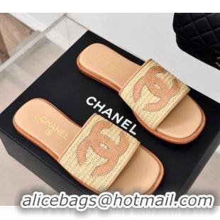 Buy Luxury Chanel Raffia Straw Flat Slide Sandals Beige 424149