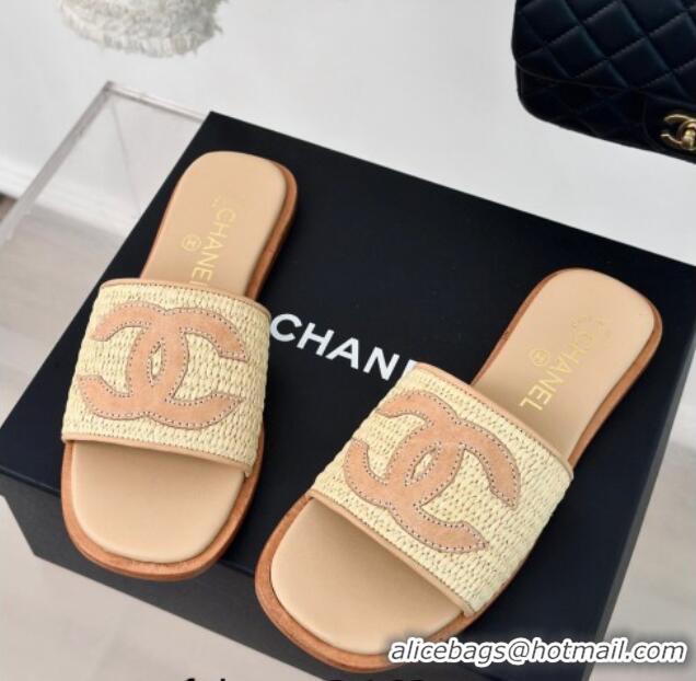 Buy Luxury Chanel Raffia Straw Flat Slide Sandals Beige 424149