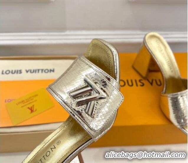 Big Discount Louis Vuitton Shake Slide Sandals 9cm in Snakeskin Embossed Gold 426071