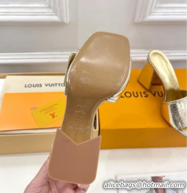 Big Discount Louis Vuitton Shake Slide Sandals 9cm in Snakeskin Embossed Gold 426071