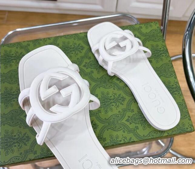 Sophisticated Gucci Rubber Interlocking G Flat Slide Sandals White 427078