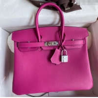 Top Quality Hermes Birkin 25cm Bag in Original Swift Leather H025 Rosy/Silver 2024 (Full Handmade)
