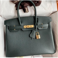 Super Quality Hermes Birkin 25cm Bag in Original Chèvre Leather H025 Deep Green/Gold 2024 (Full Handmade)