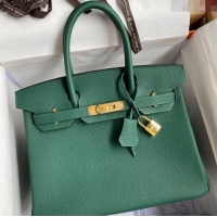 Reasonable Price Hermes Birkin 30cm Bag in Original Togo Leather H30 Peacock Green/Gold 2024 (Full Handmade)