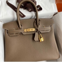 Most Popular Hermes Birkin 30cm Bag in Original Togo Leather H30 Etoupe/Gold 2024