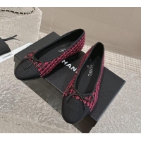 Top Quality Chanel Tweed & Grosgrain Ballet Flat with Bow G02819 Dark Pink 423145
