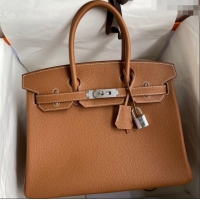Shop Discount Hermes Birkin 30cm Bag in Original Togo Leather H30 Brown/Silver 2024 (Full Handmade)