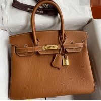 Market Sells Hermes Birkin 30cm Bag in Original Togo Leather H30 Brown/Gold 2024 (Full Handmade)